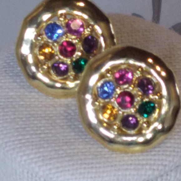 Lovely Vintage Gold toned,Multi Coloured Stone,Clip on Earrings - Picture 3 of 9